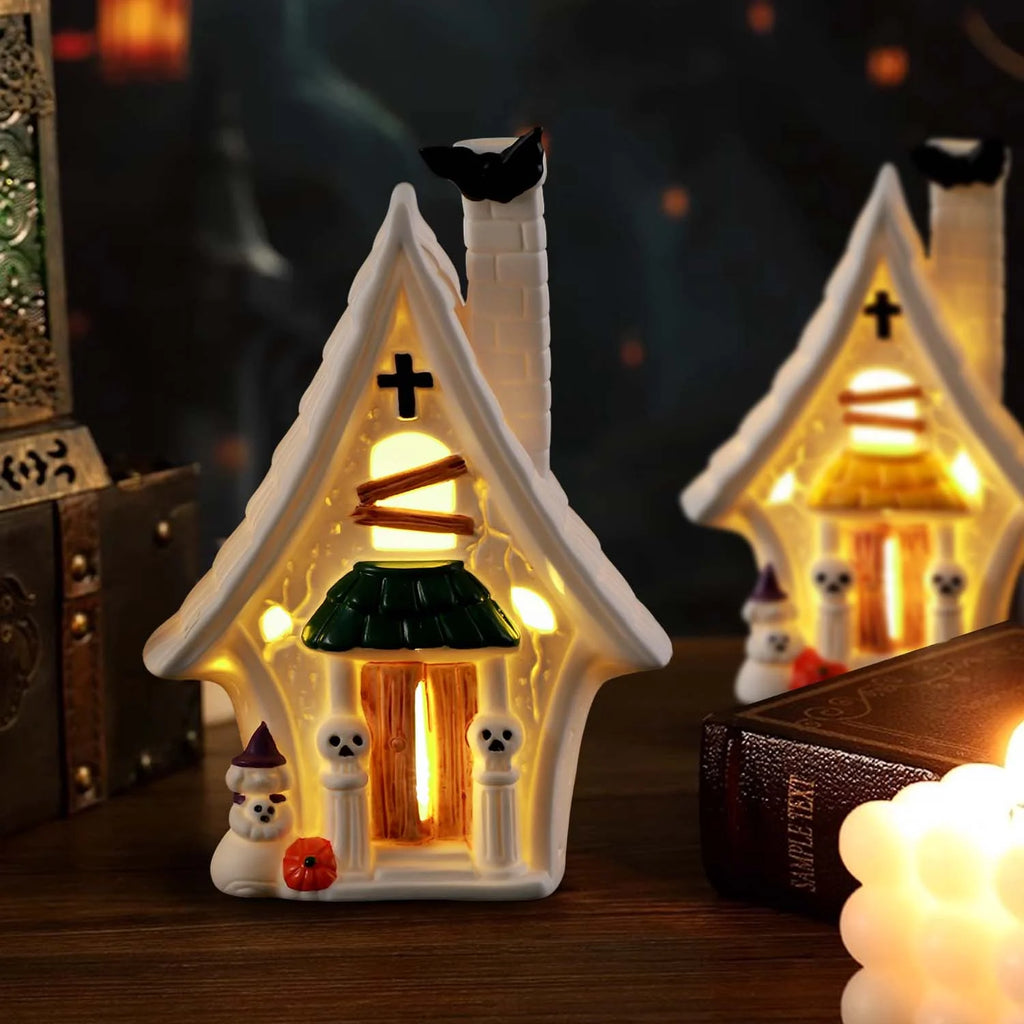 2 Pcs Halloween Village Houses, Haunted House Decor for Halloween Decorations Indoor, Light Up Halloween Village Sets