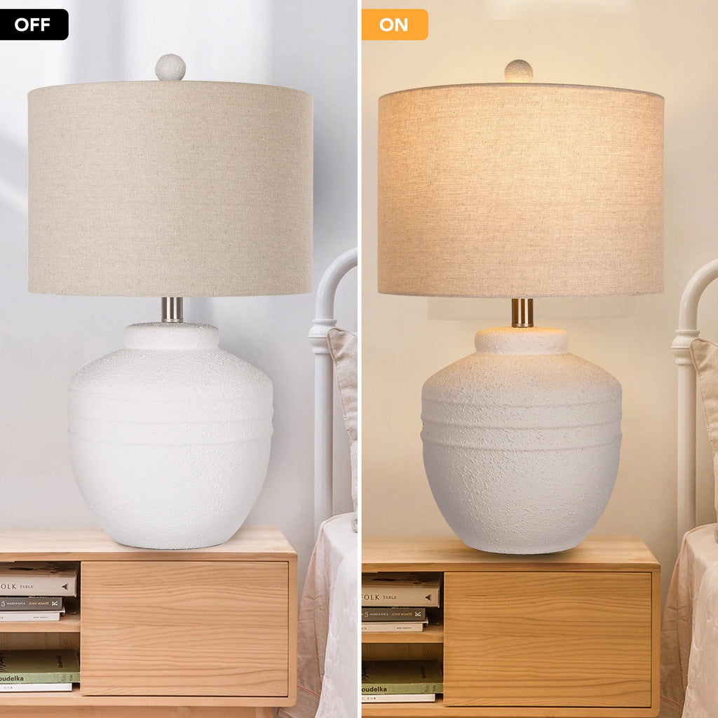 22in Farmhouse Jar Table Lamp, Rotary Switch Rustic Bedside Lamp Pot Nightstand Lamp for Home Deco