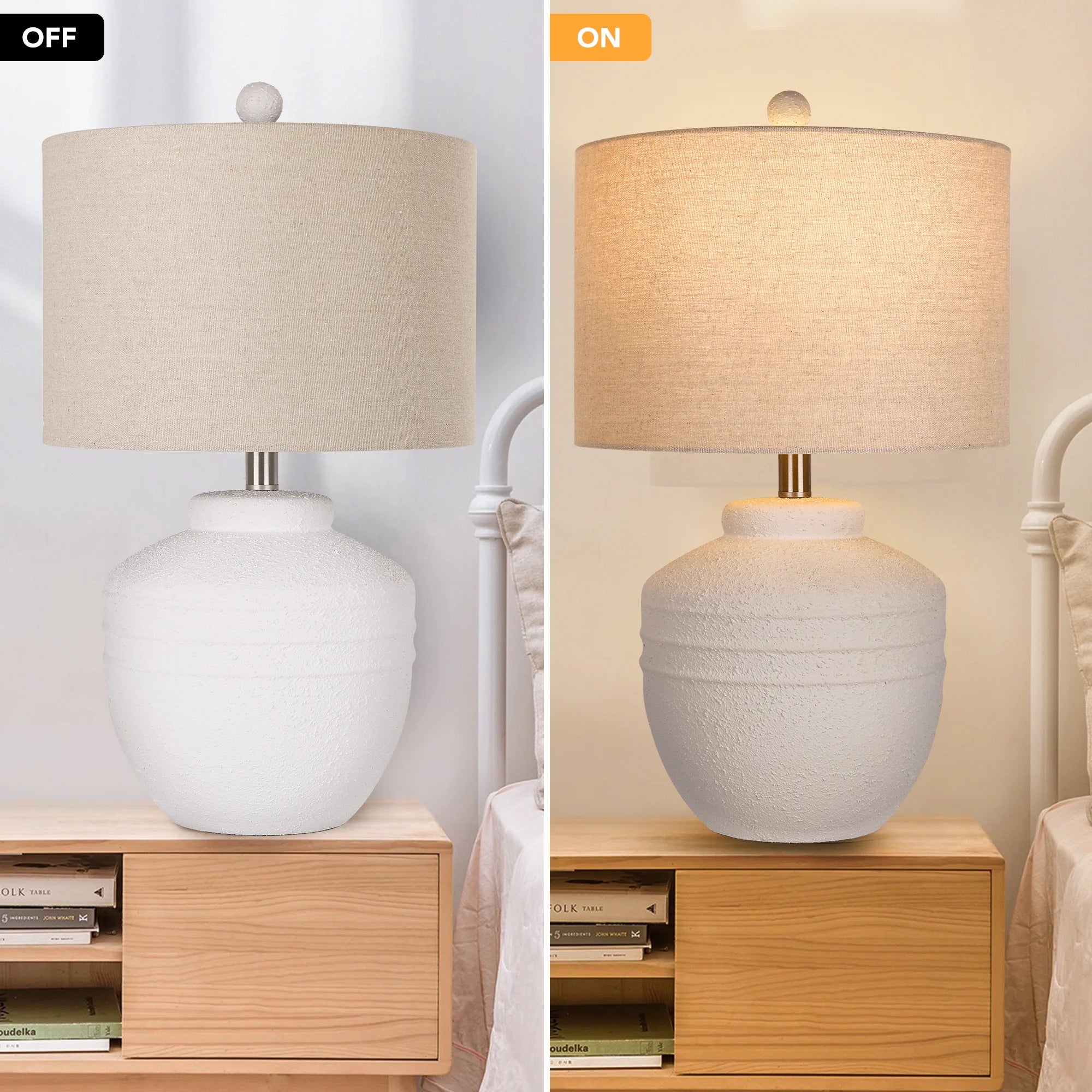 22in Farmhouse Jar Table Lamp, Rotary Switch Rustic Bedside Lamp Pot Nightstand Lamp for Home Deco