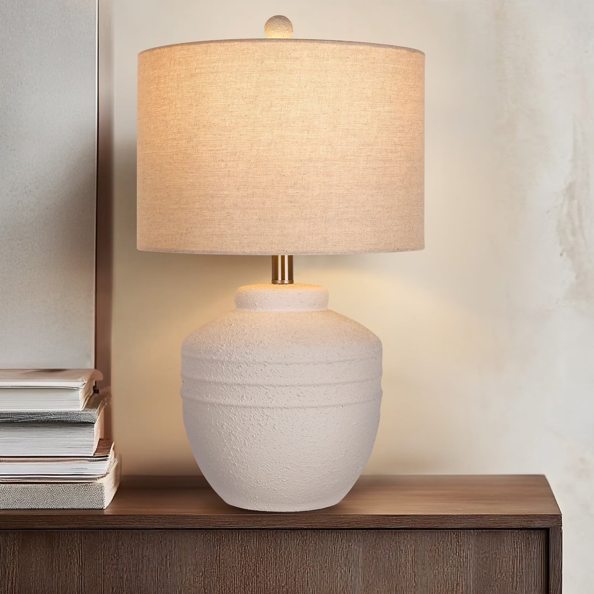 22in Farmhouse Jar Table Lamp, Rotary Switch Rustic Bedside Lamp Pot Nightstand Lamp for Home Deco