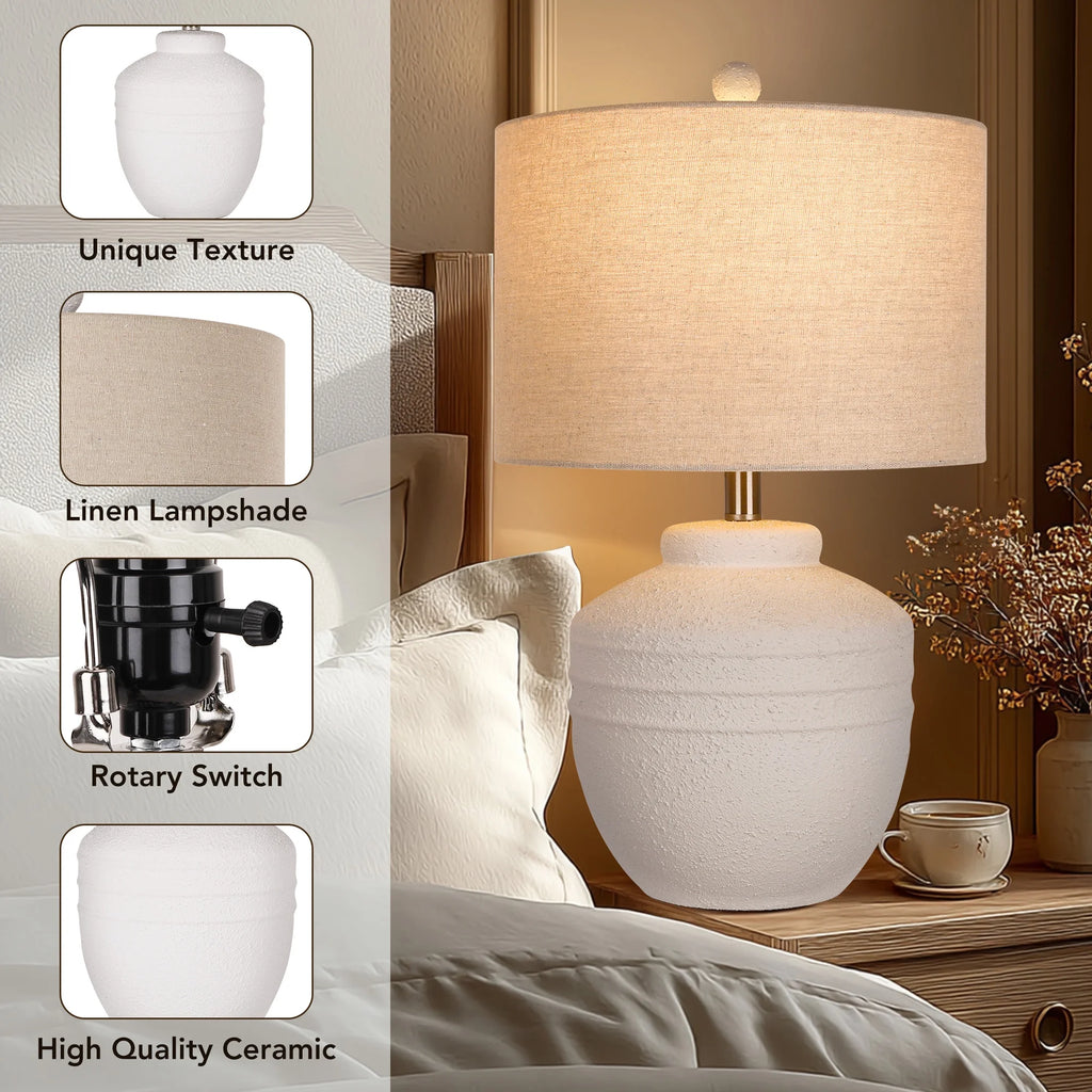 22in Farmhouse Jar Table Lamp, Rotary Switch Rustic Bedside Lamp Pot Nightstand Lamp for Home Deco