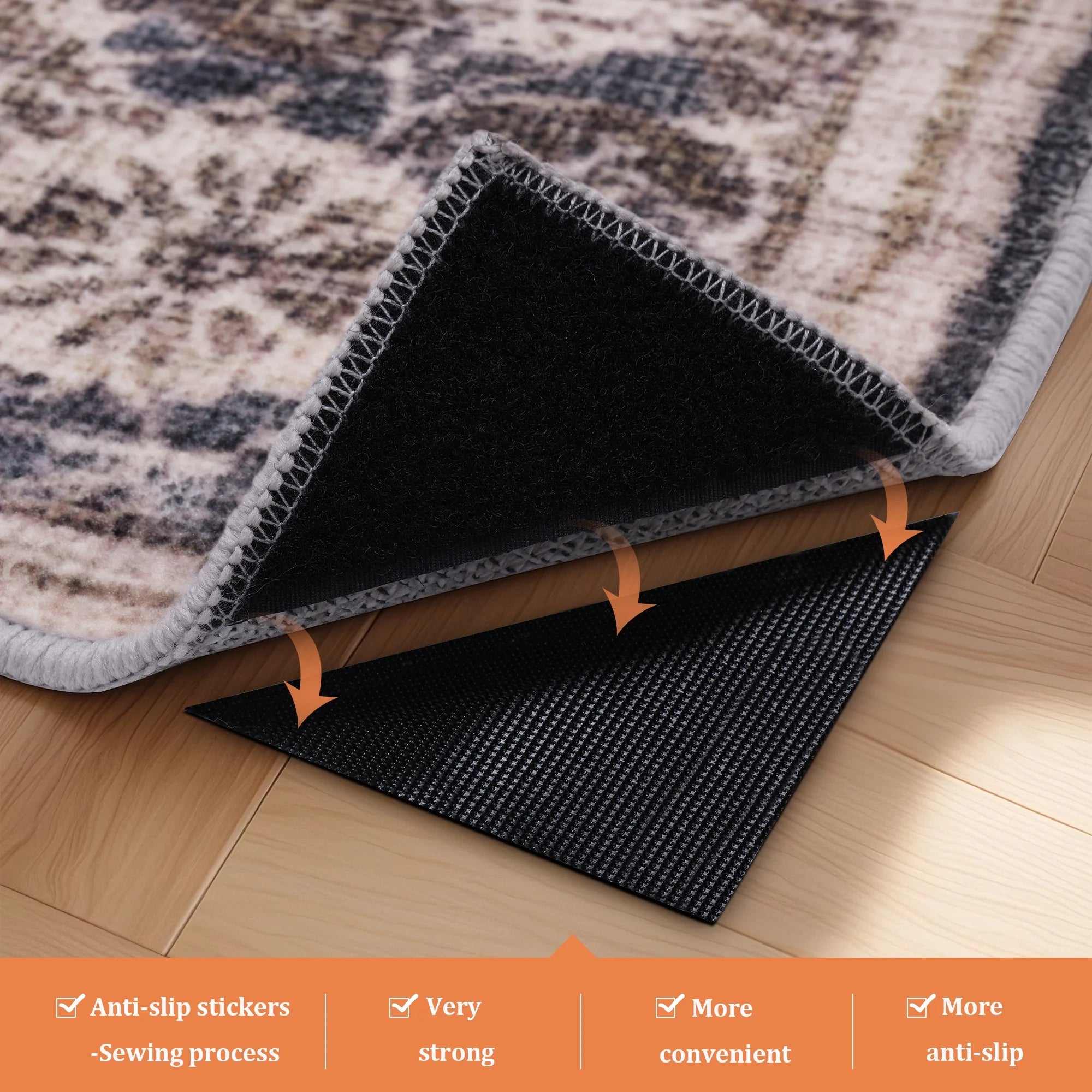 Carpet 8'x10' Area Rugs for Living Room and Bedroom,Washable Large Rugs - with Sewing Anti slip Stickers Floral Vintage for Bohemian