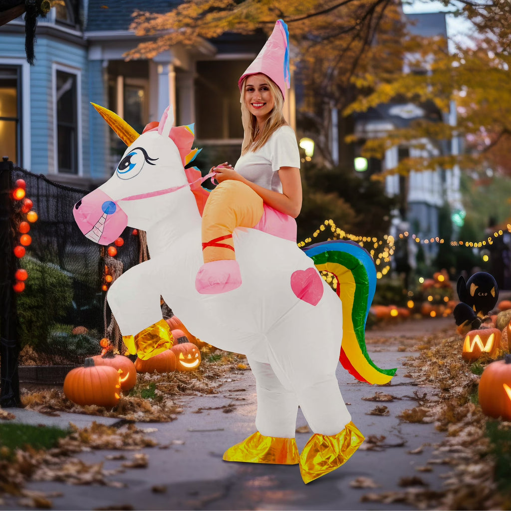 Adult Inflatable Costume, Ride-On Unicorn Inflatable Halloween Costume for Halloween Dress up Party