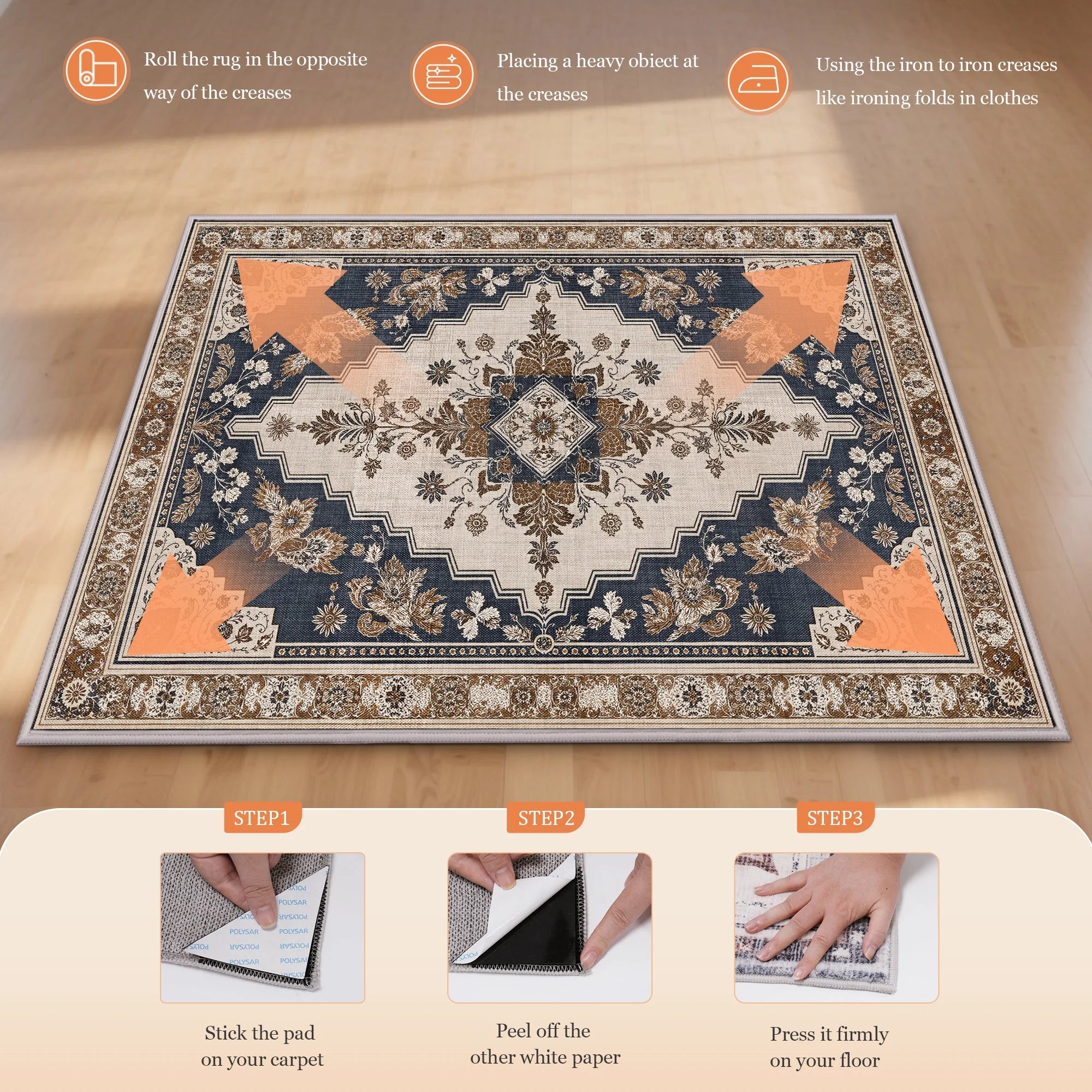 Carpet 8'x10' Area Rugs for Living Room and Bedroom,Washable Large Rugs - with Sewing Anti slip Stickers Floral Vintage for Bohemian