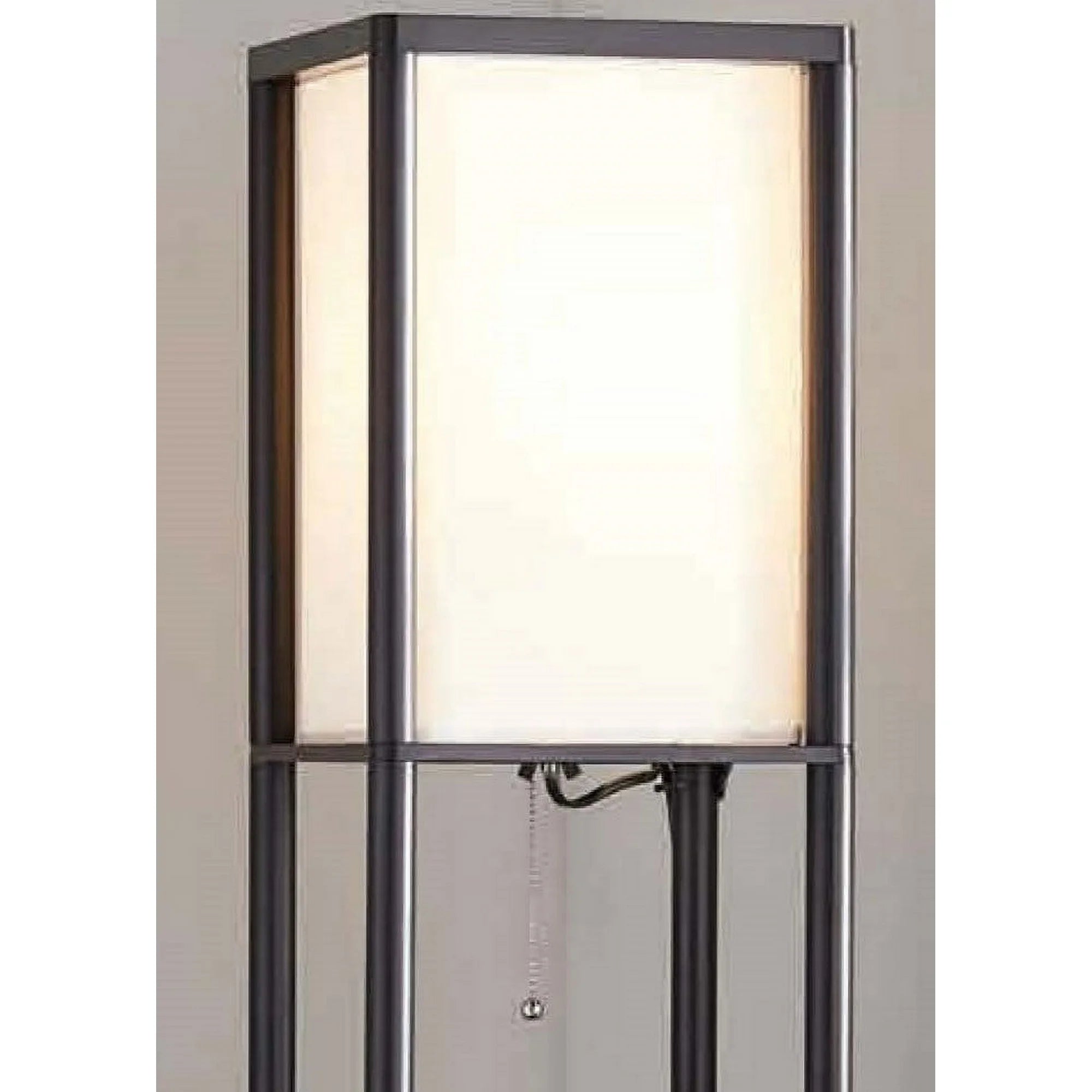 62" Plastic Black Shelf Floor Lamp, Sustainable White Fabric Shade ,Modern Design, New Condition, Adult and Dorm Room Use
