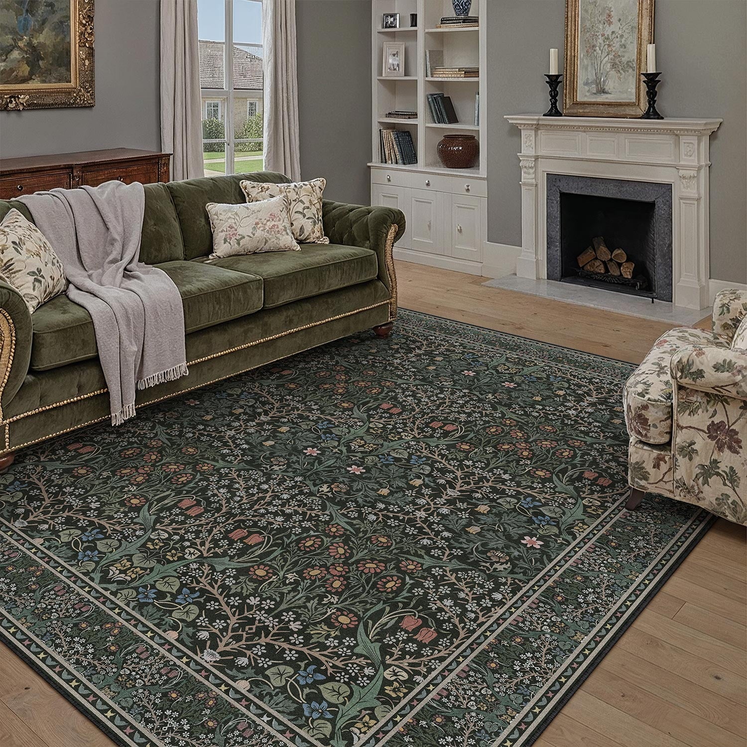 8'x10' Area Rugs for Living Room Bedroom Dining Room Kitchen Rugs Non Slip Washable Farmhouse Office Oriental Vintage Distressed Rugs Carpets,Deep Green